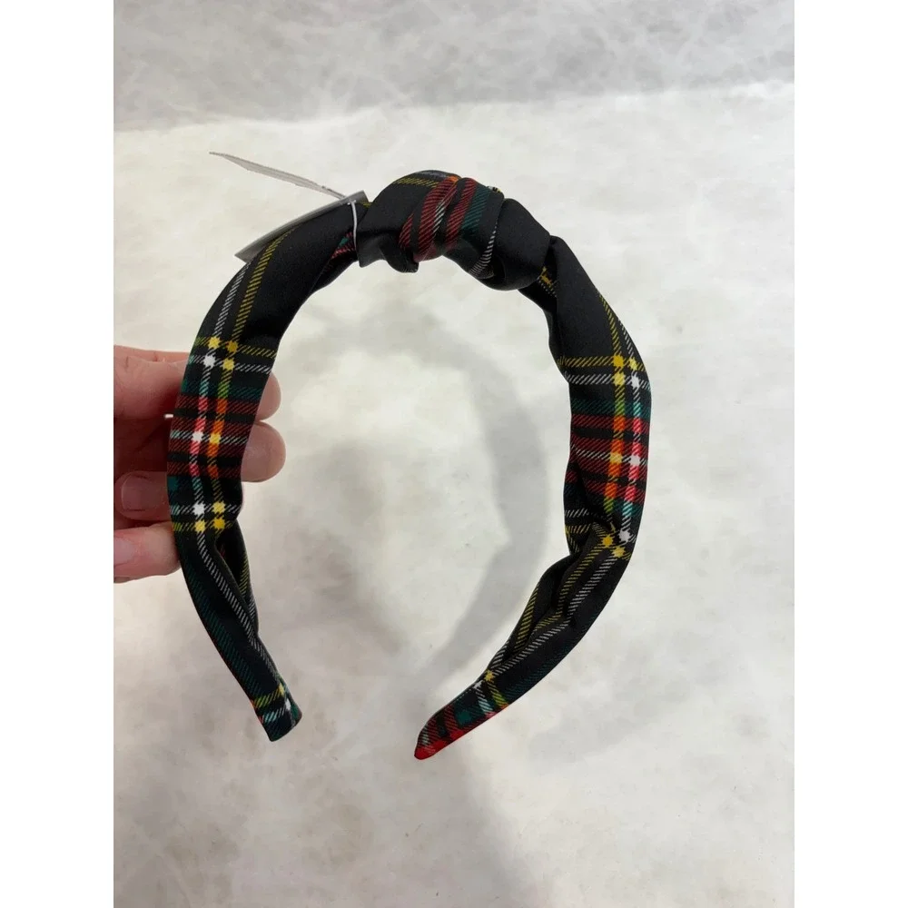 J.Crew Knotted Headband Black Stewart Tartan Plaid Holiday Hair Accessory CE742‎